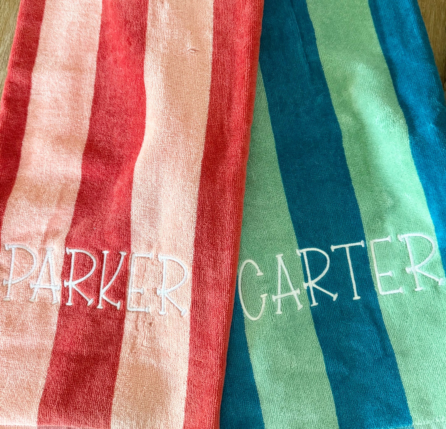 Embroidered Striped Beach Towel