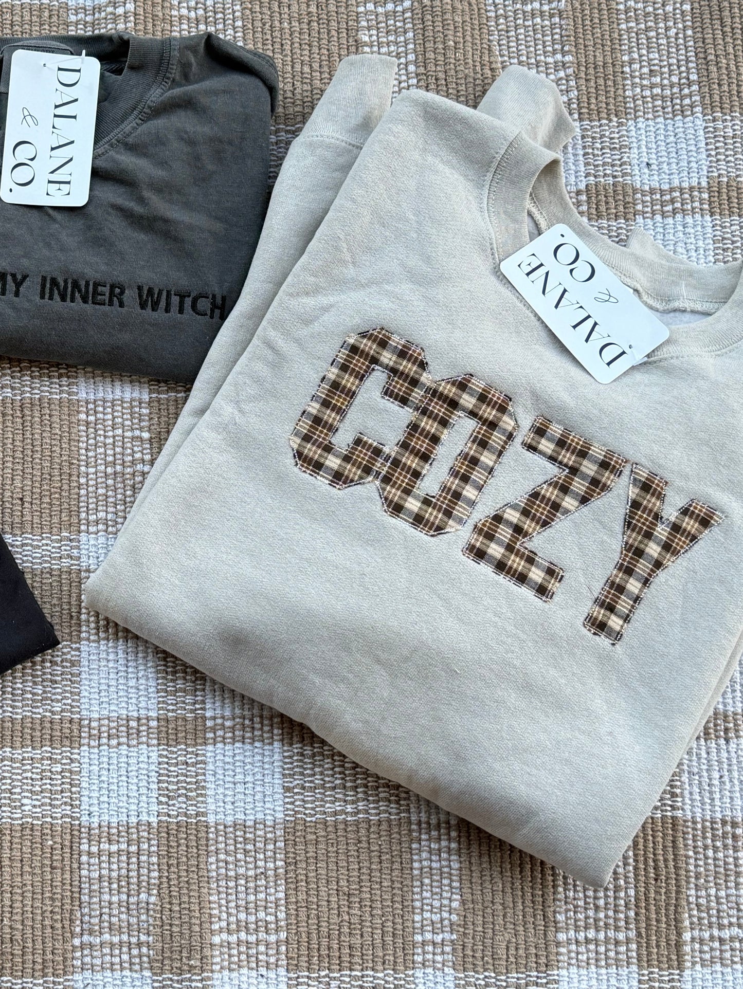 Cozy Plaid Appliqué Crewneck