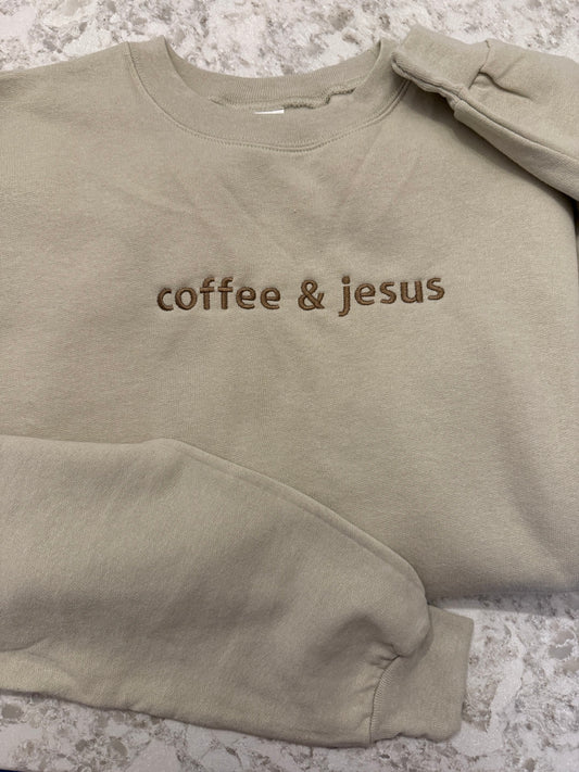 Coffee & Jesus Embroidered Crew