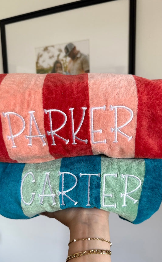 Embroidered Striped Beach Towel