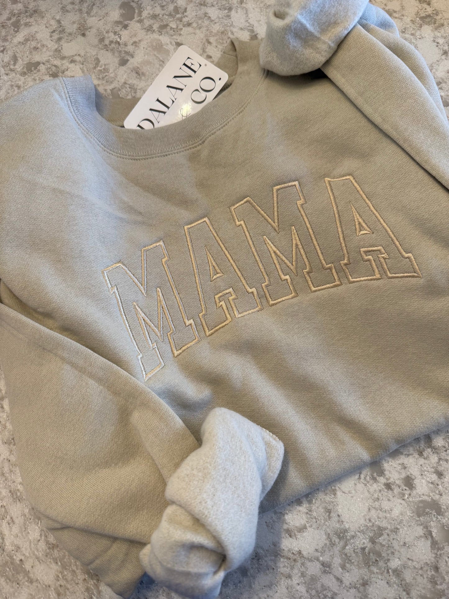 Tone on Tone Embroidered Mama Crew - Sand