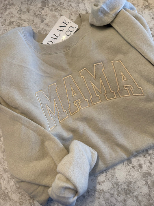 Tone on Tone Embroidered Mama Crew - Sand