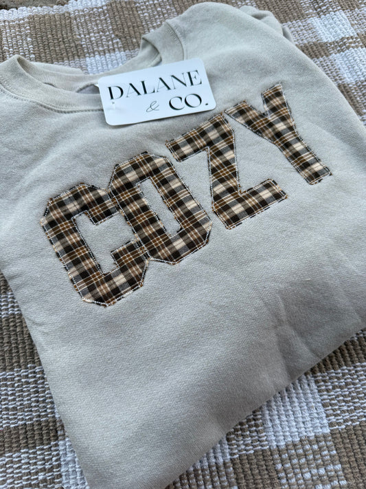 Cozy Plaid Appliqué Crewneck